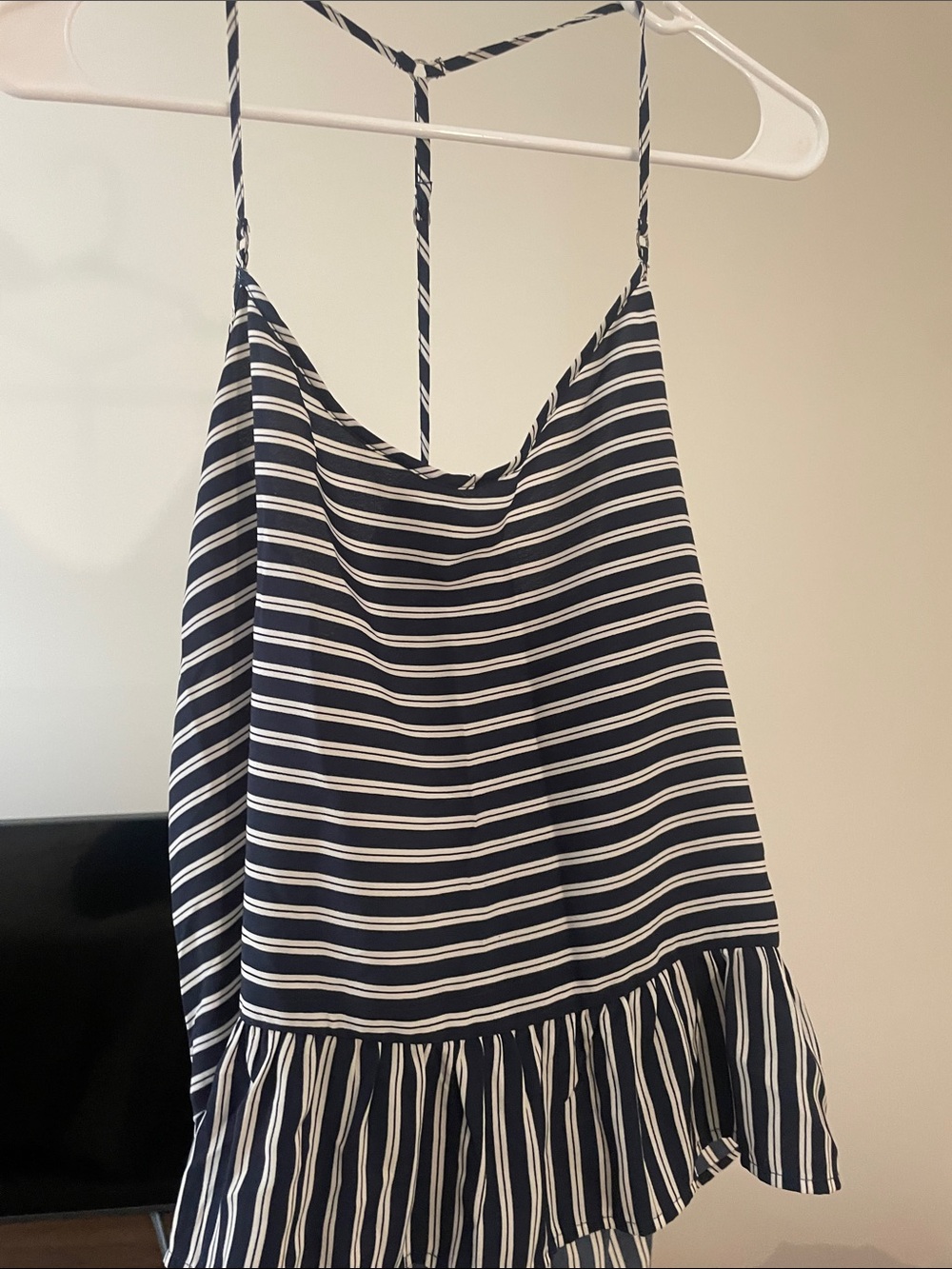 Abercrombie & Fitch Navy and White Striped Spaghetti Strap Top